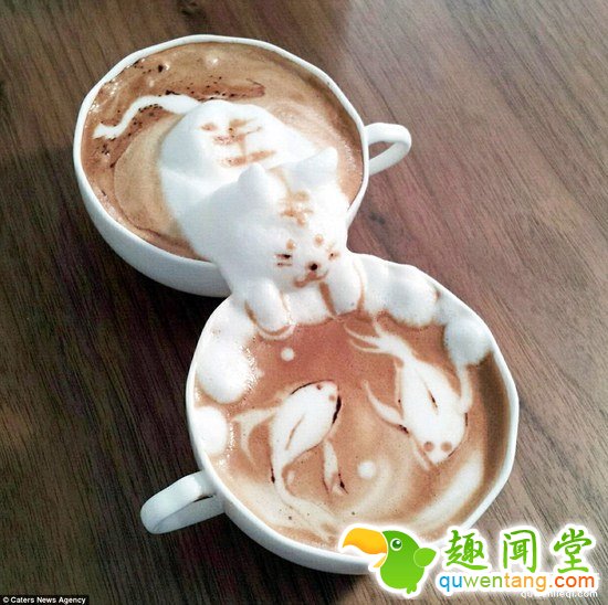 咖啡师创作3D拿铁，猫捉鱼那杯简直满满的脑洞~