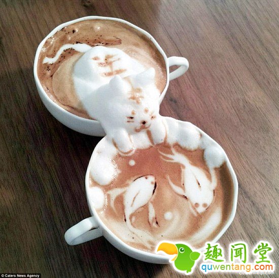 咖啡师创作3D拿铁,猫捉鱼那杯简直满满的脑洞~