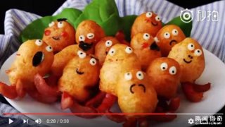 她学着别人炸可爱小章鱼，结果出来的东西