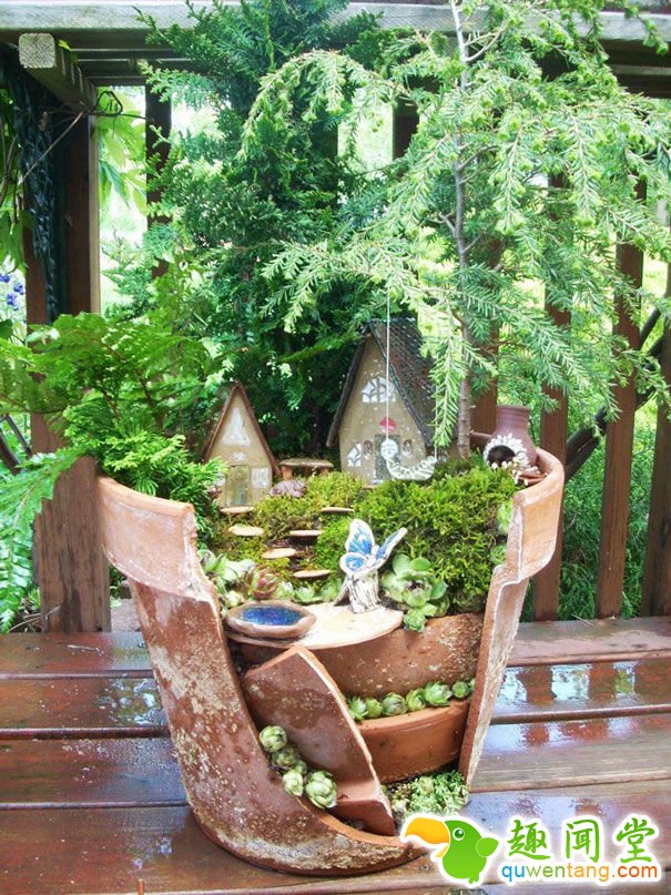 用破碎花盆DIY的漂亮花园--阿里百秀